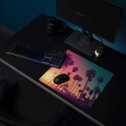 Vibrant tropical sunset palm trees gradient gaming mouse pad