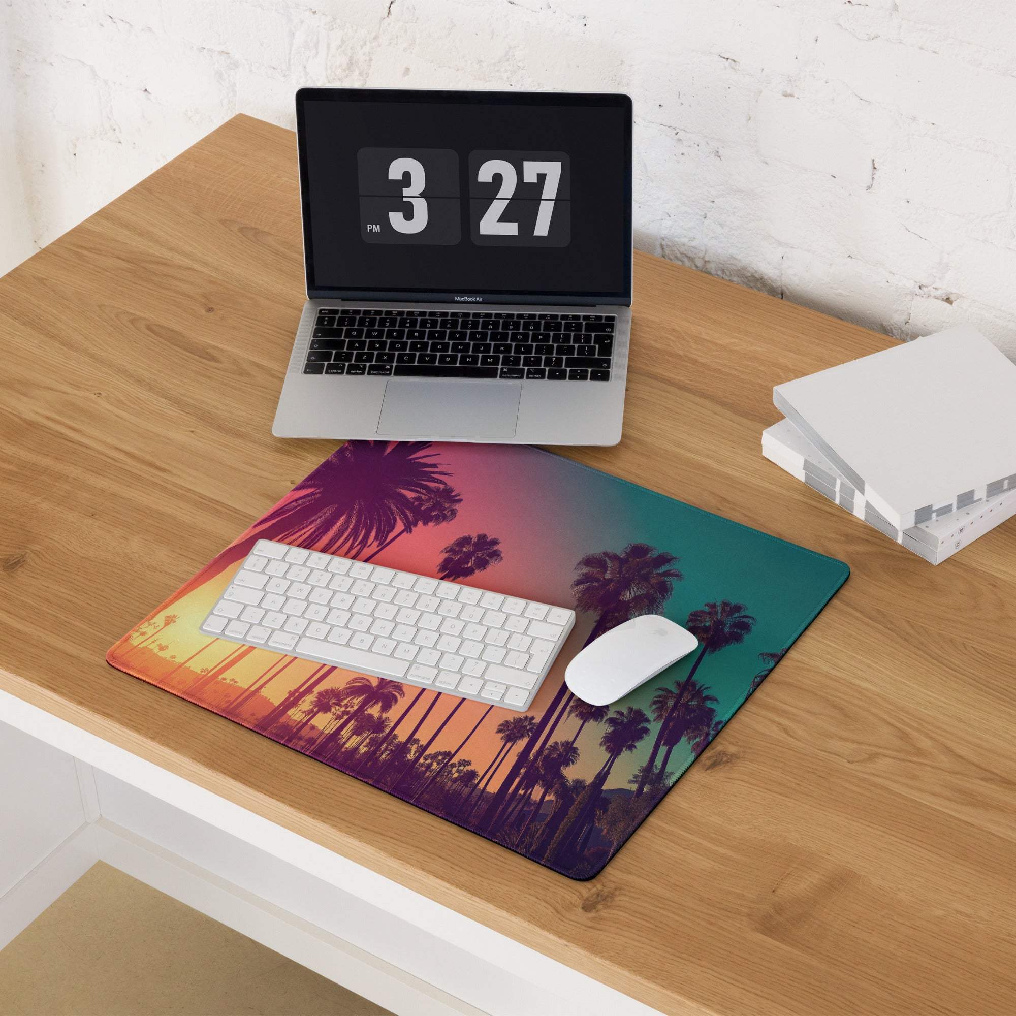 Vibrant tropical sunset palm trees gradient gaming mouse pad with non-slip backing