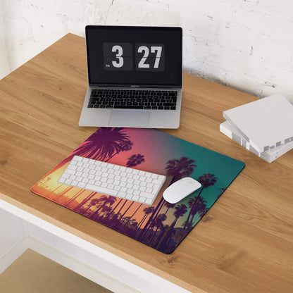 Vibrant tropical sunset palm trees gradient gaming mouse pad with non-slip backing