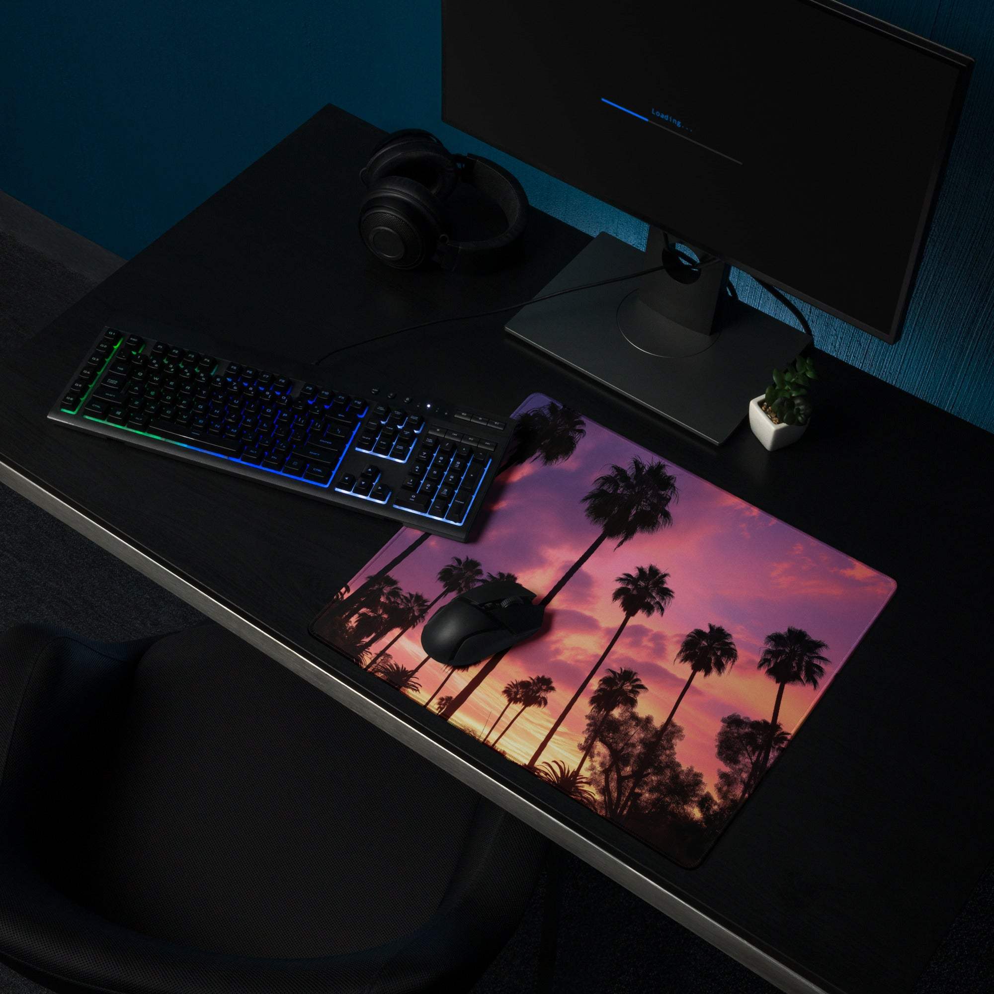 Large Sunset Palm Trees Gaming Mouse Pad with Non-Slip Backing