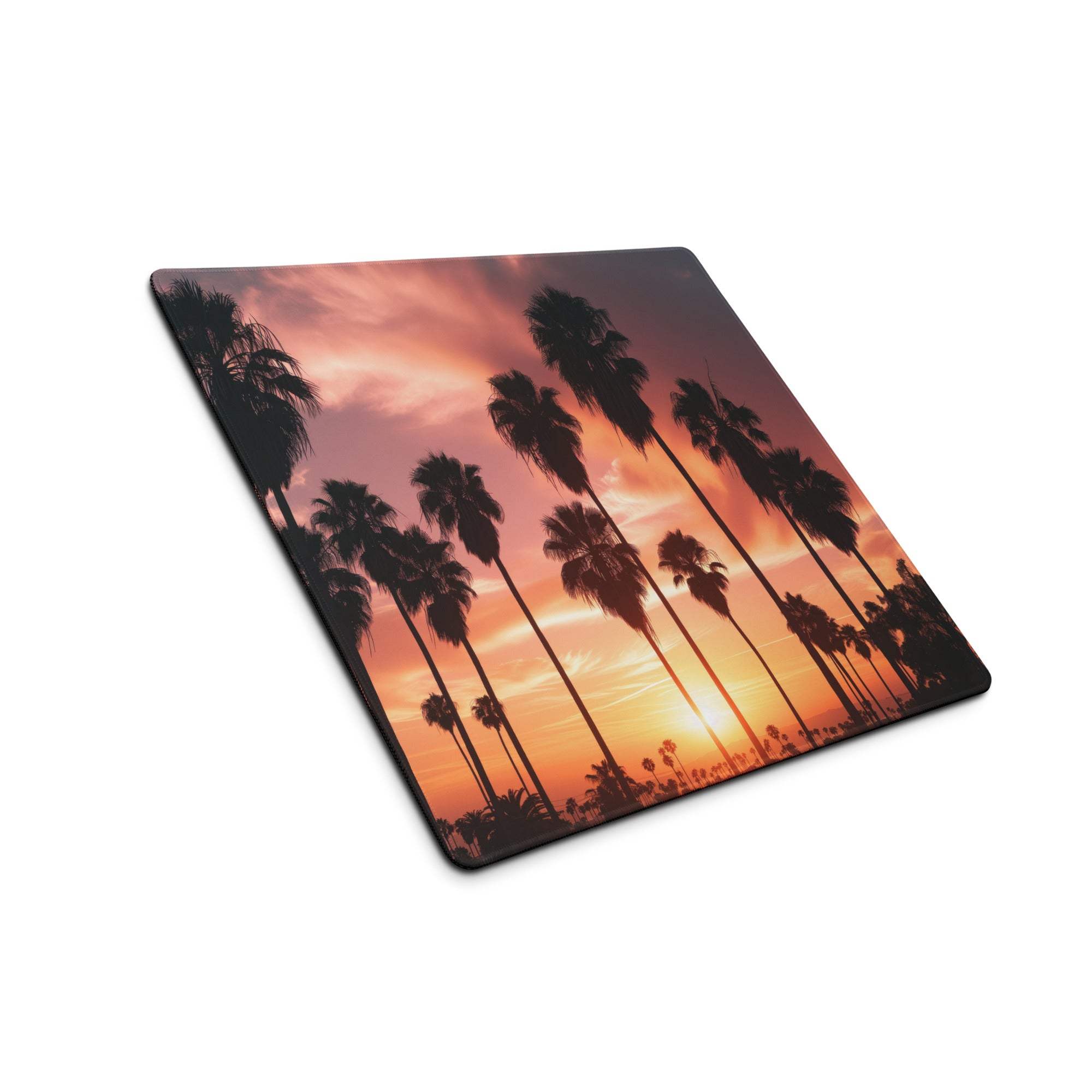 Square sunset palm trees coaster on large gaming mouse pad