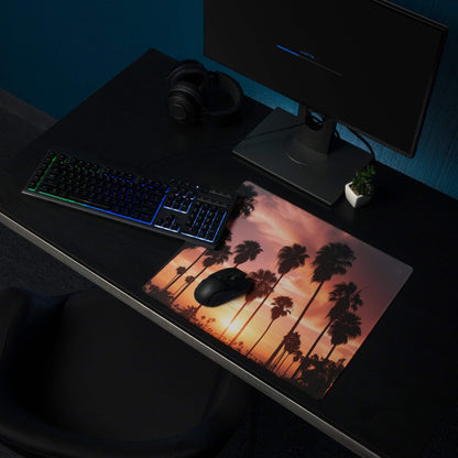 Sunset palm trees large gaming mouse pad with vibrant silhouetted scene