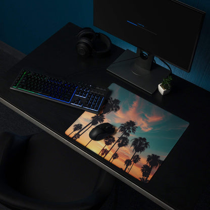 Vibrant sunset palm trees gaming mouse pad with non-slip base