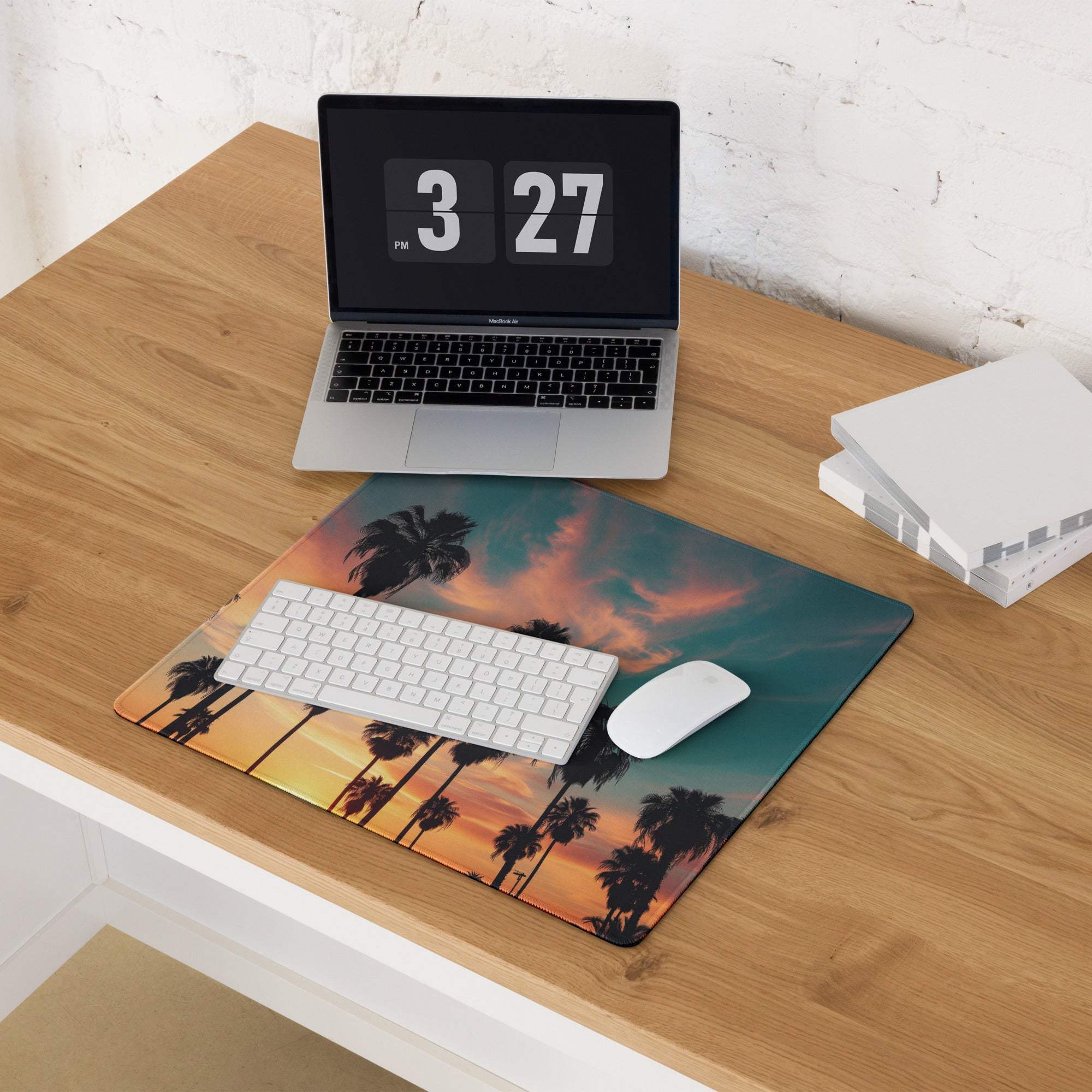 Vibrant sunset palm trees gaming mouse pad with non-slip base