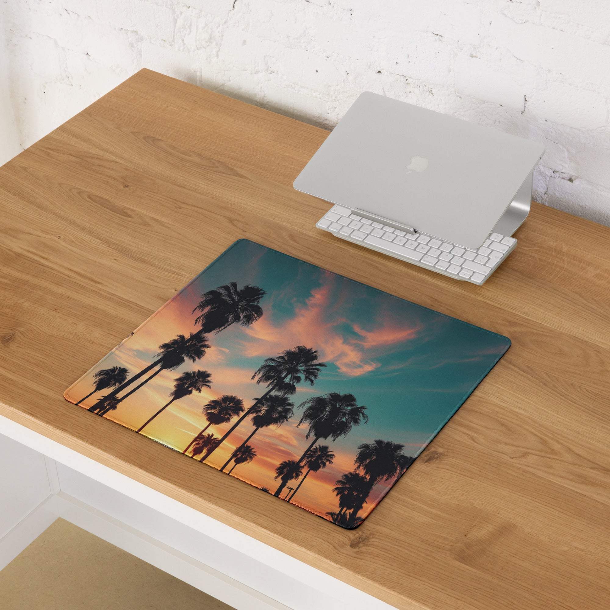 Vibrant sunset palm trees large gaming mouse pad with non-slip base