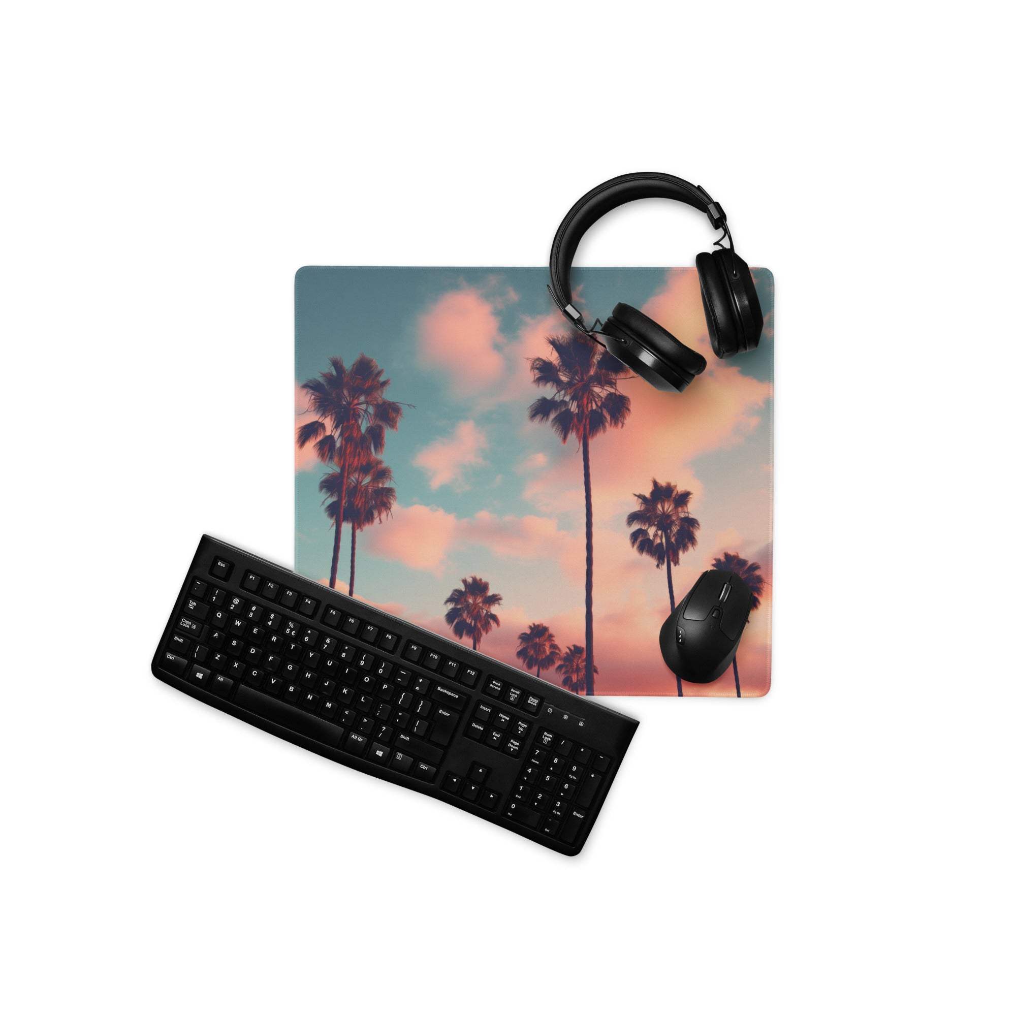 Dreamy Palm Tree Sunset Pink Sky Gradient Large Non-Slip Gaming Mouse Pad