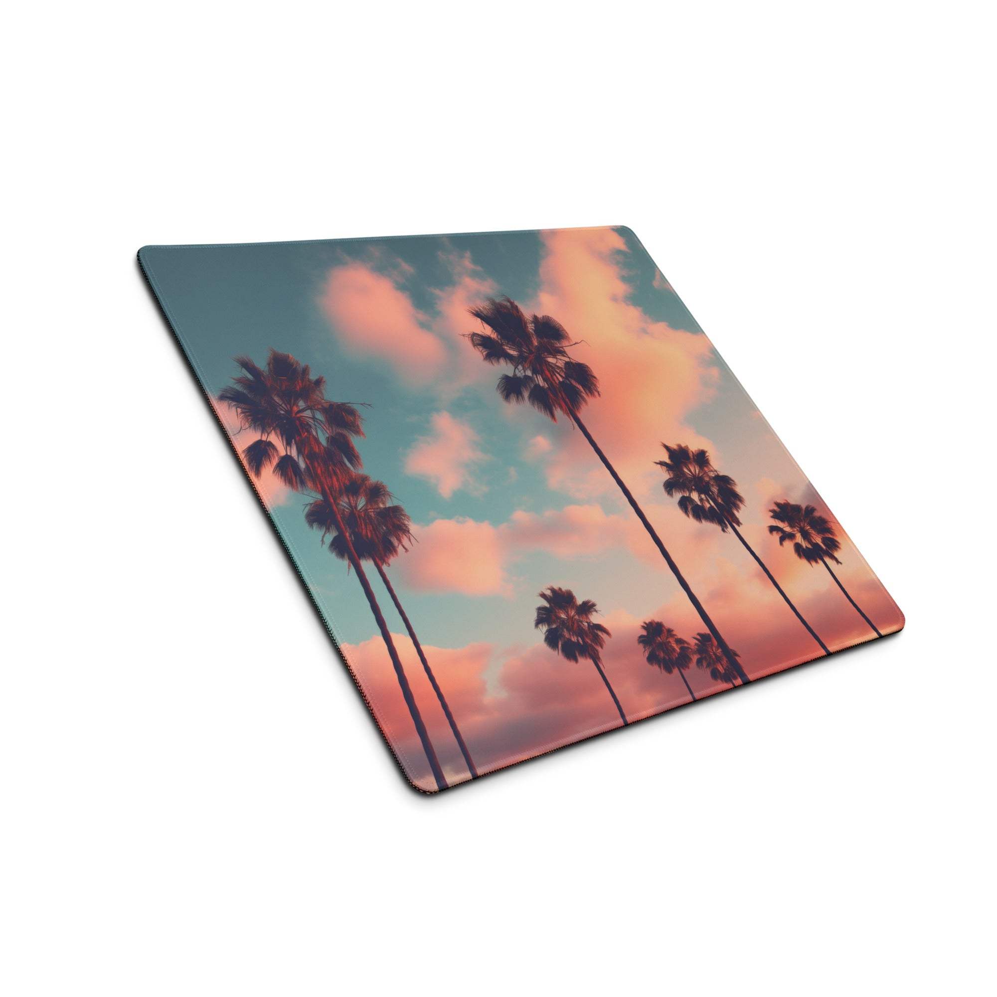 Dreamy palm tree sunset pink sky gradient large gaming mouse pad