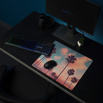 Dreamy palm tree sunset pink sky gradient large gaming mouse pad