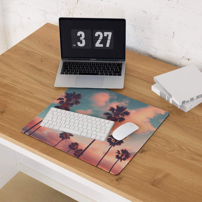 Dreamy palm tree sunset pink sky gradient large gaming mouse pad