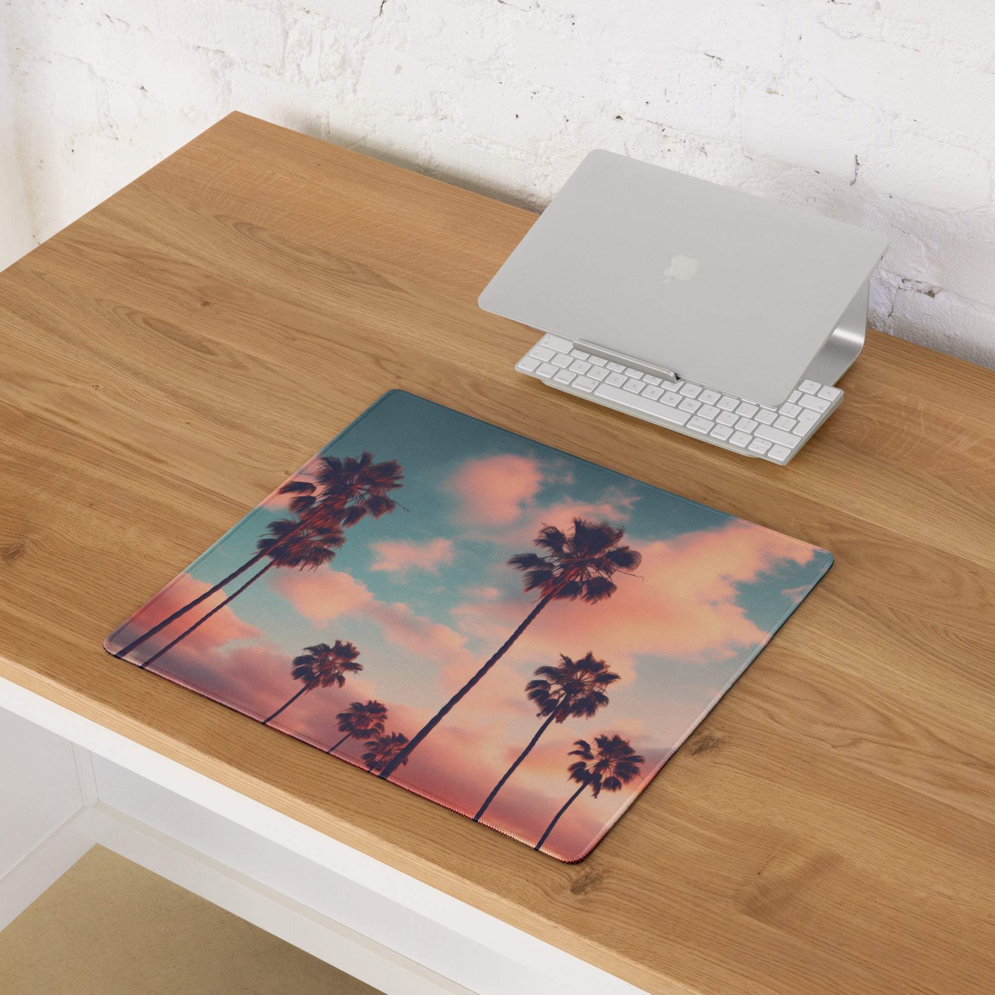 Dreamy palm tree sunset pink sky gradient large gaming mouse pad