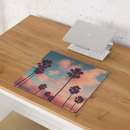 Dreamy palm tree sunset pink sky gradient large gaming mouse pad