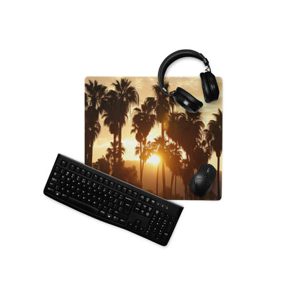 Tropical sunset palm tree large gaming mouse pad with non-slip base