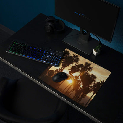 Tropical sunset palm tree large gaming mouse pad with non-slip base