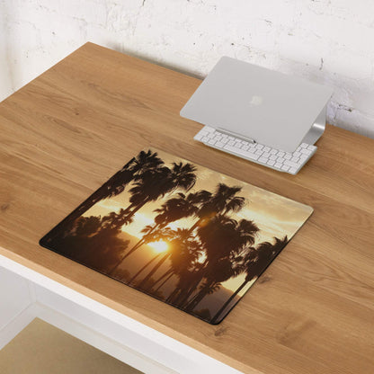 Tropical sunset palm tree large gaming mouse pad with non-slip base