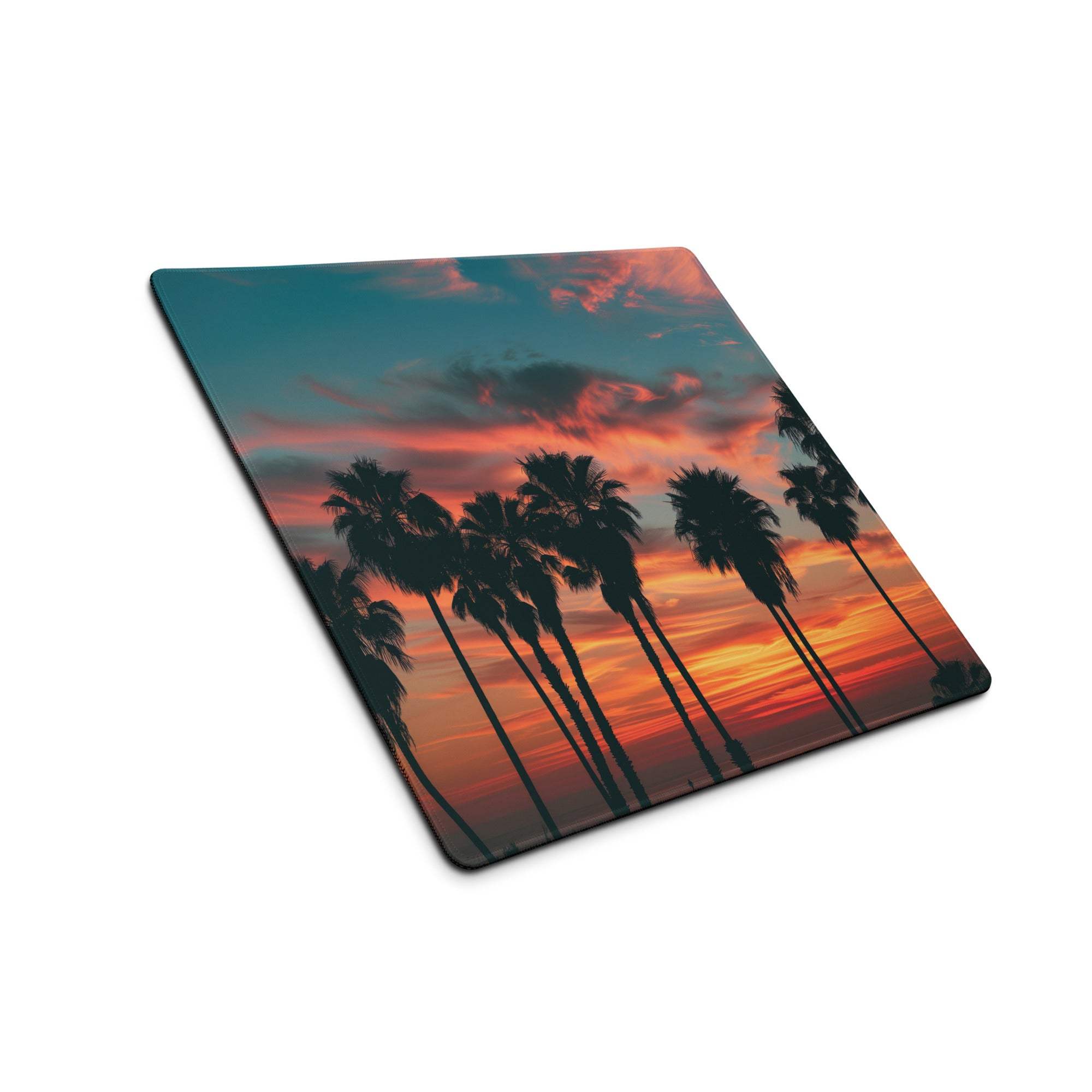 Epic sunset palm tree gaming mouse pad with non-slip base
