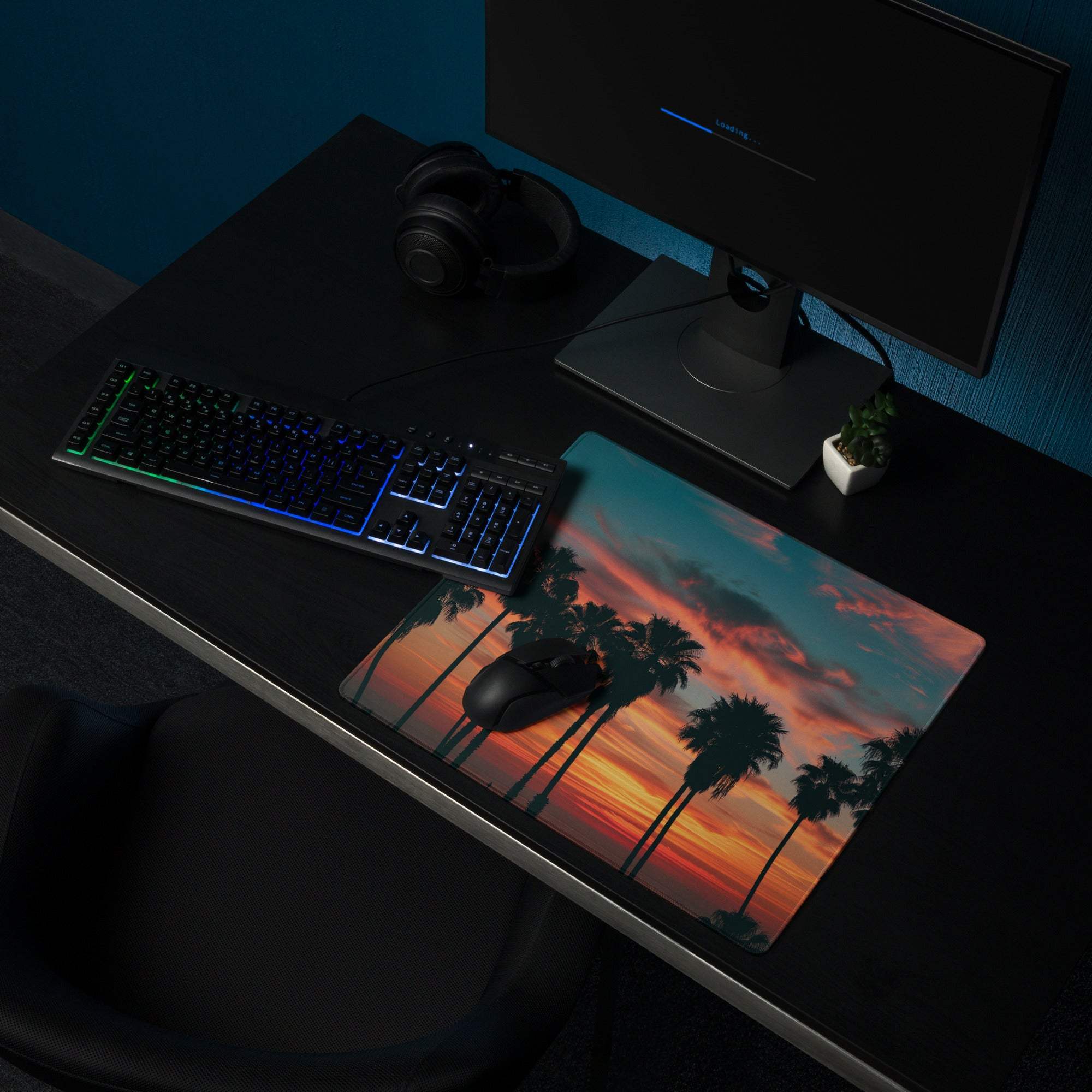 Epic sunset palm tree gaming mouse pad with non-slip base