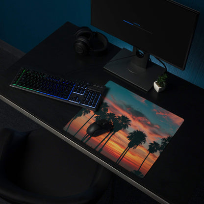 Epic sunset palm tree gaming mouse pad with non-slip base