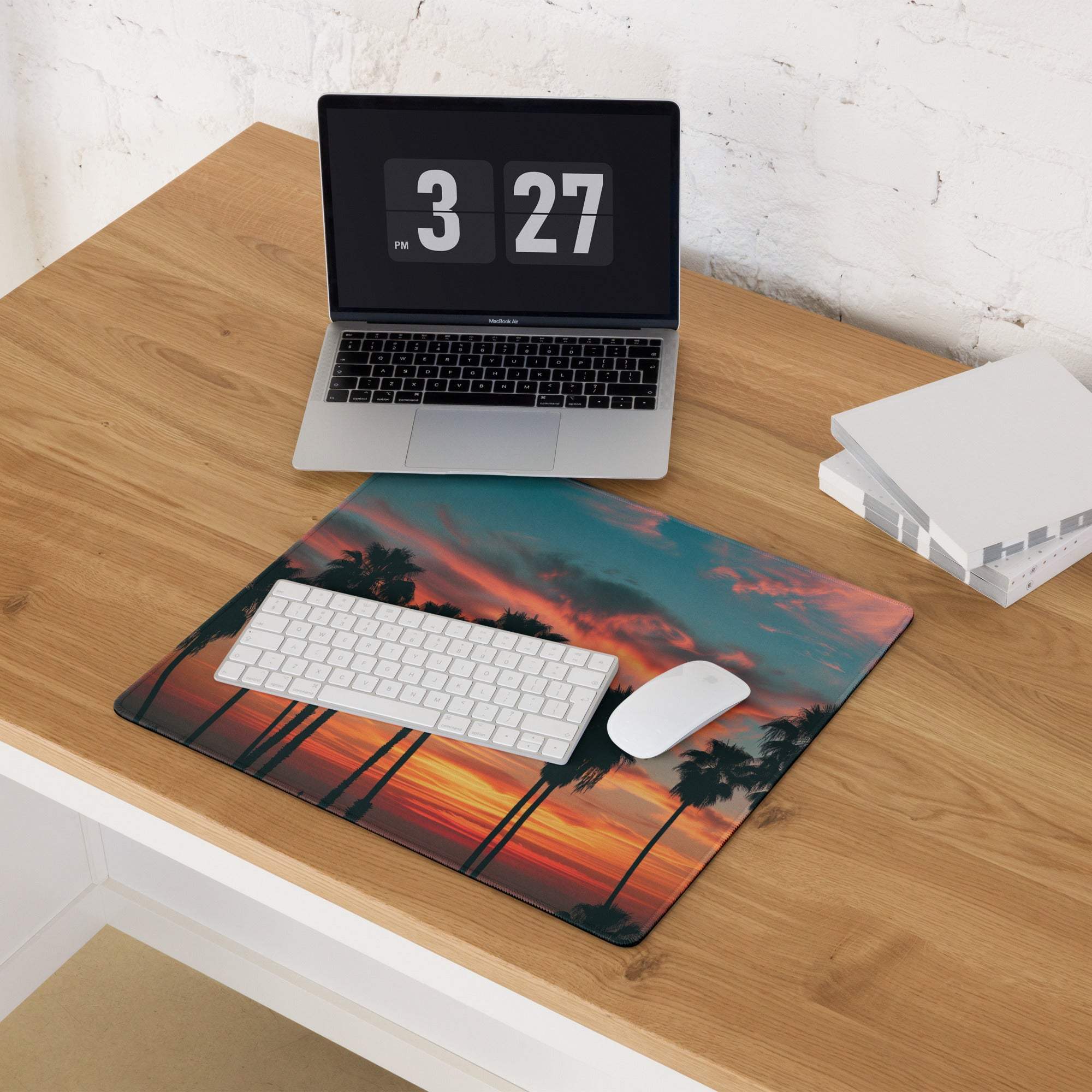 Epic sunset palm tree gaming mouse pad with non-slip base