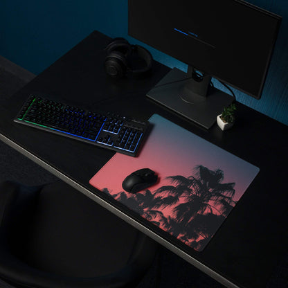 Vibrant palm trees sunset large gaming mouse pad with gradient design