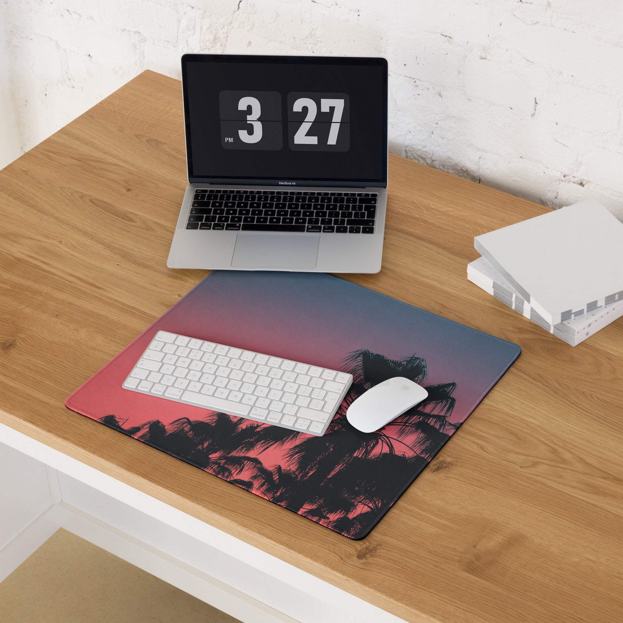 Vibrant palm trees sunset large gaming mouse pad with pink-to-blue gradient