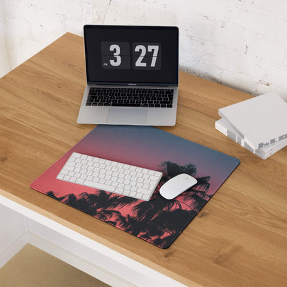 Vibrant palm trees sunset large gaming mouse pad with pink-to-blue gradient