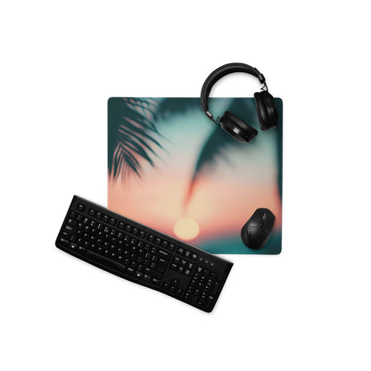 Premium large sunset glow gaming mouse pad with tropical sunset design