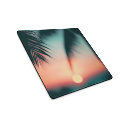 Premium large sunset glow gaming mouse pad with tropical sunset and non-slip base