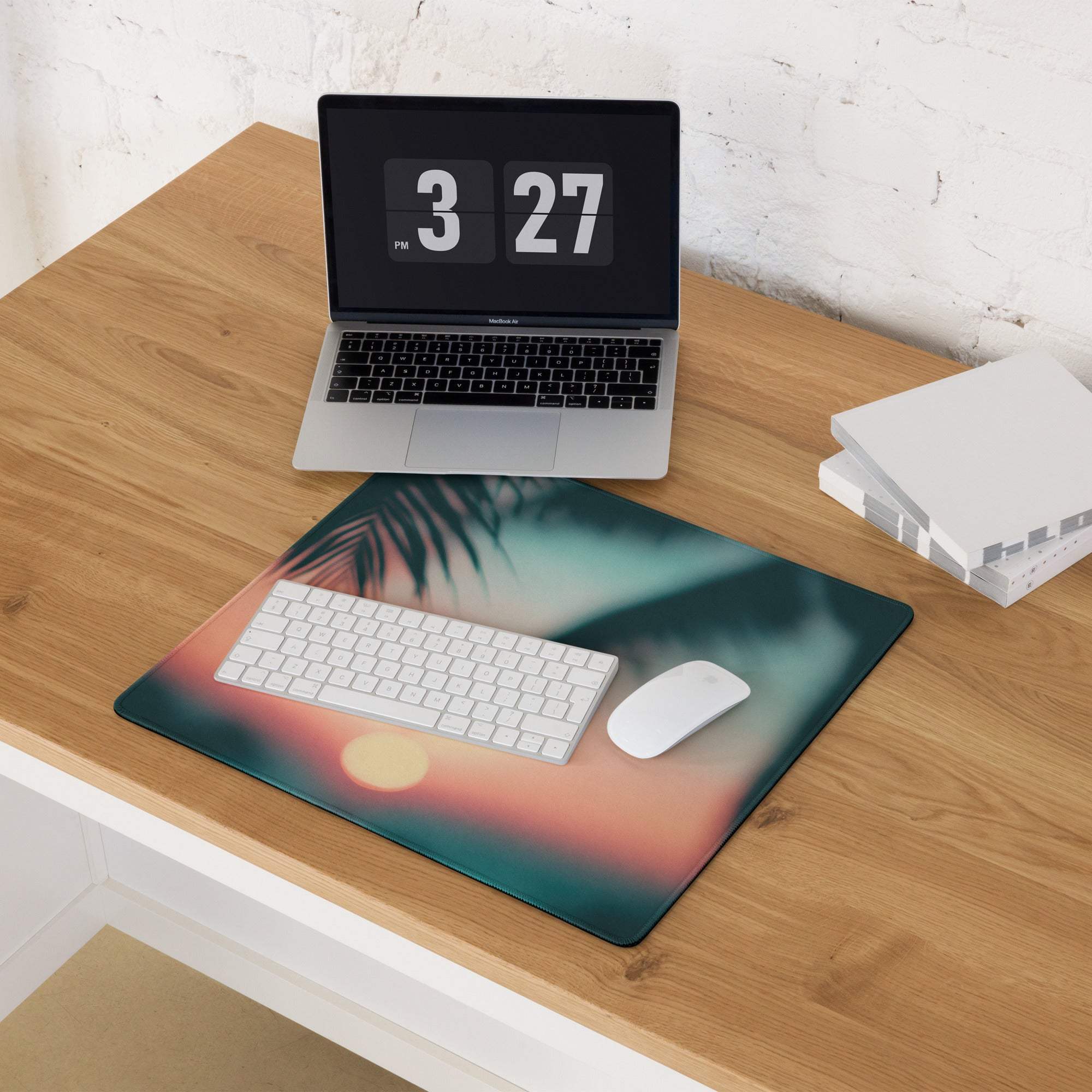 Premium large sunset glow gaming mouse pad with tropical sunset design