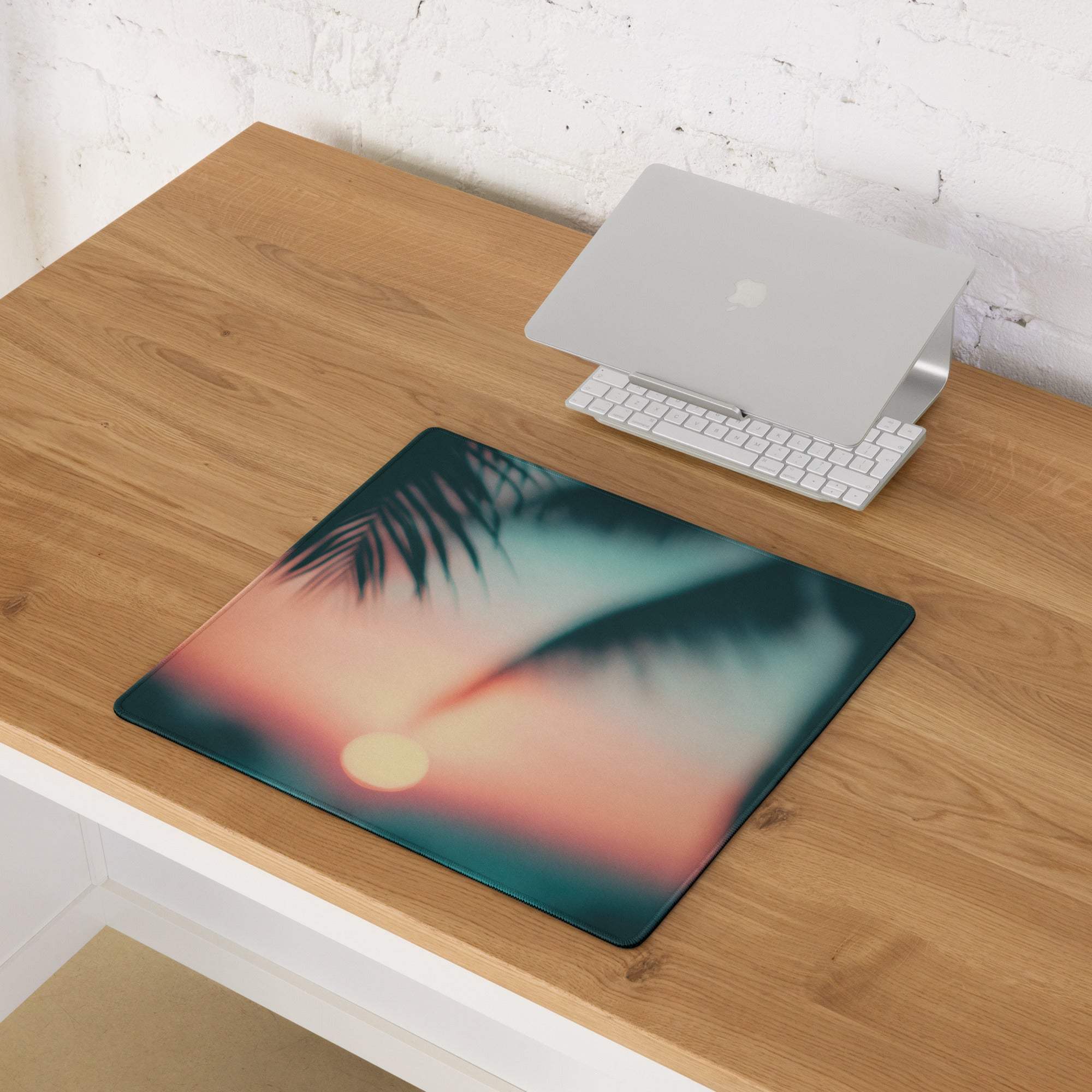 Premium large sunset glow gaming mouse pad with tropical sunset design