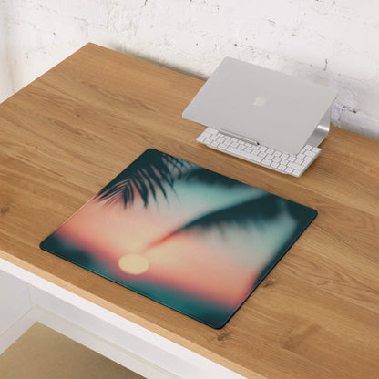 Premium large sunset glow gaming mouse pad with tropical sunset design