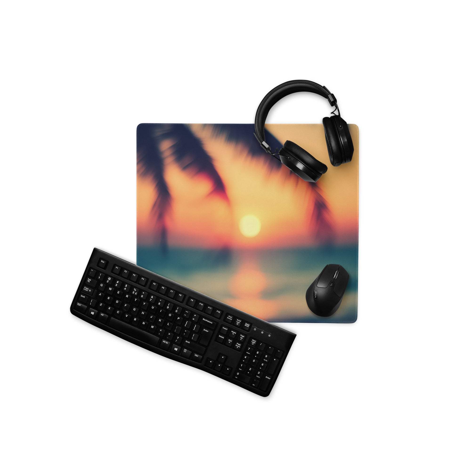 Sunset palm tree large gaming mouse pad with non-slip base stitching