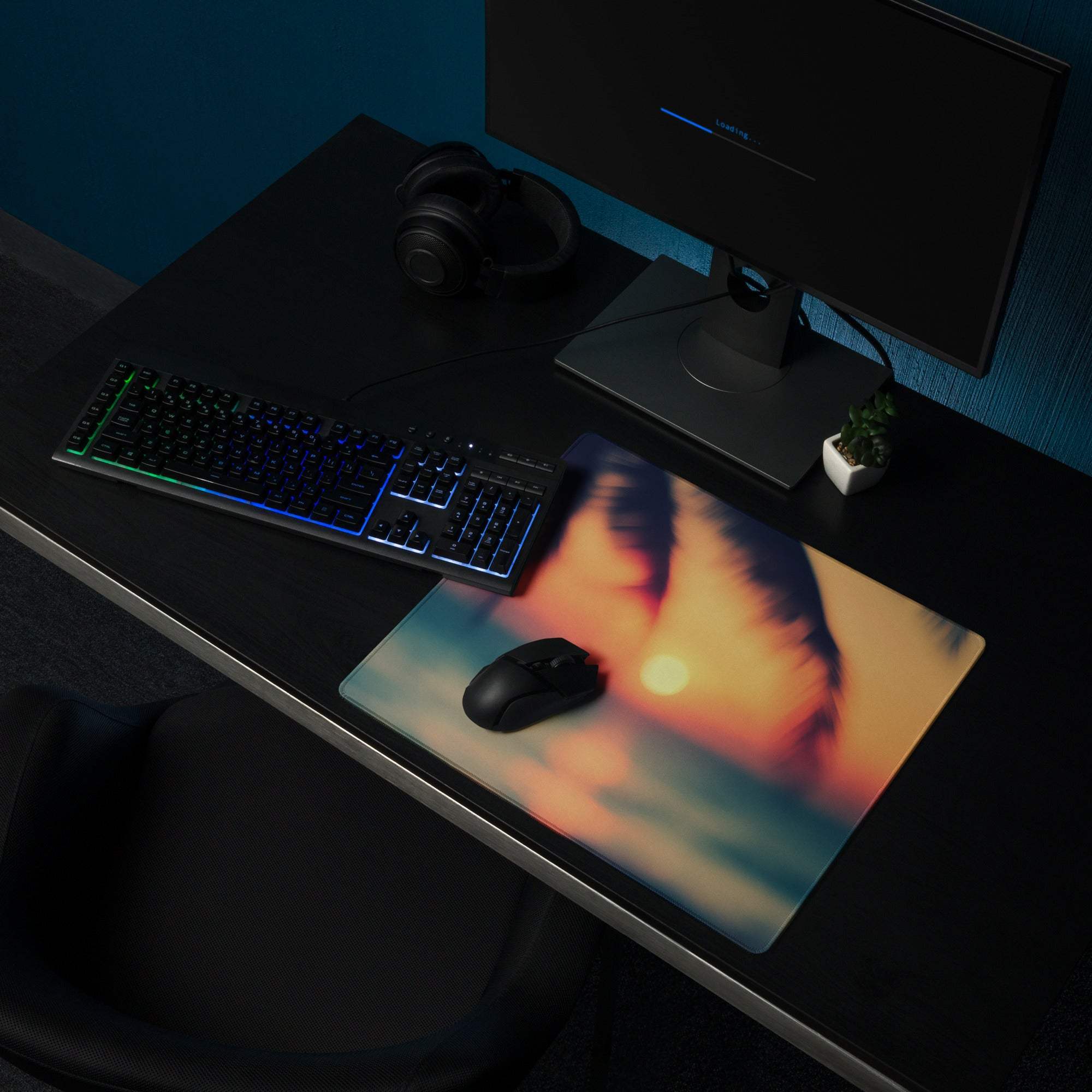 Sunset warm large gaming mouse pad with vibrant orange sunset design