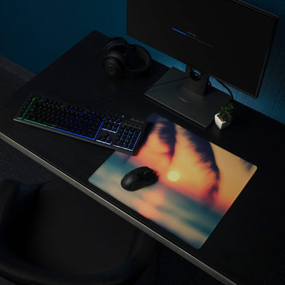 Sunset warm large gaming mouse pad with vibrant orange sunset design
