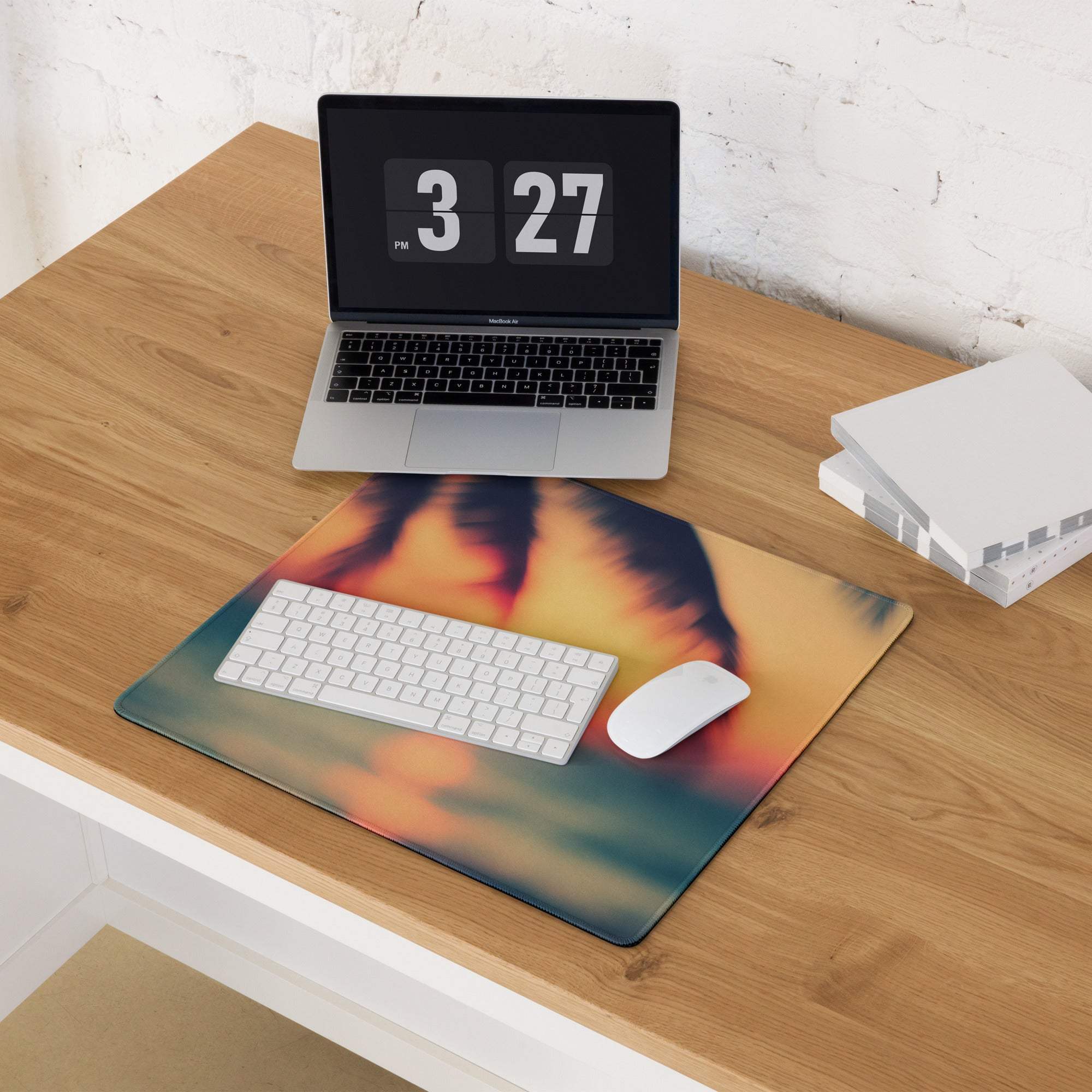 Sunset warm large gaming mouse pad with vibrant orange yellow blue sky design