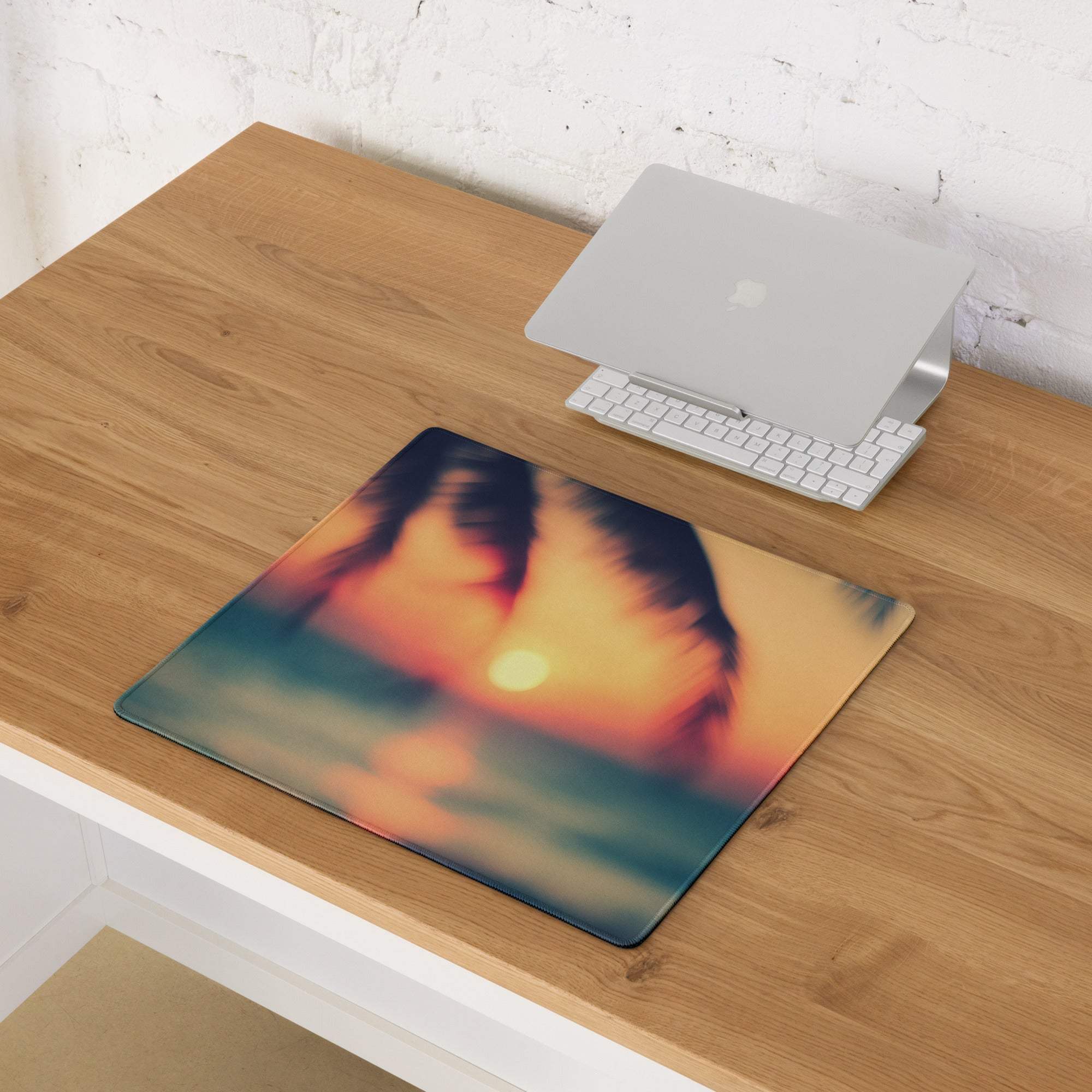 Sunset warm large gaming mouse pad with blurred orange sunset and non-slip base