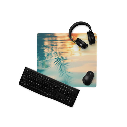 Ocean Sunset gaming mouse pad with tropical beach, non-slip base, large size
