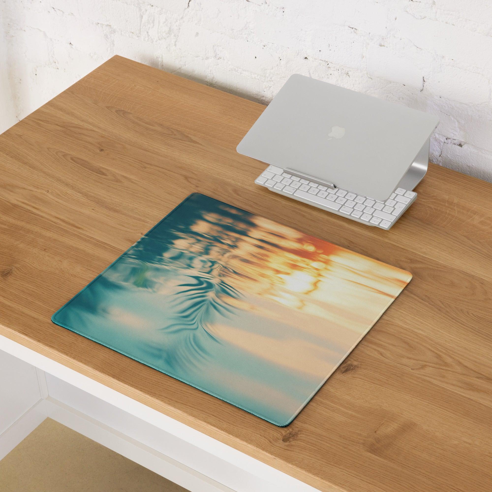Ocean Sunset gaming mouse pad with tropical sunset design, large size, non-slip base