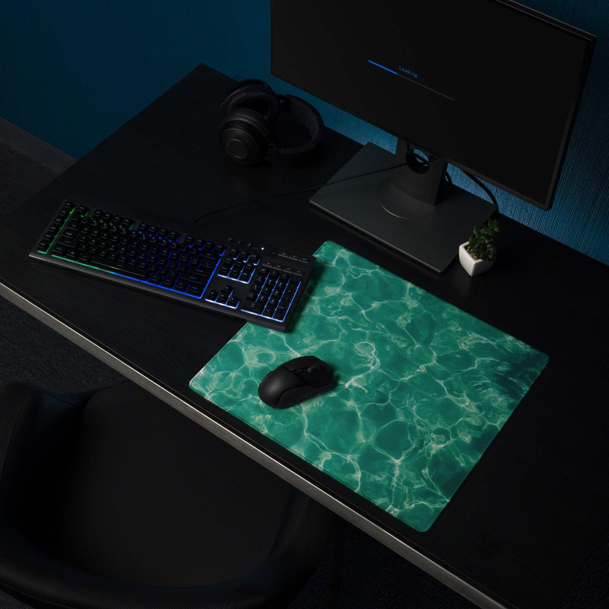 Vibrant ocean wave emerald green glossy gaming mousepad