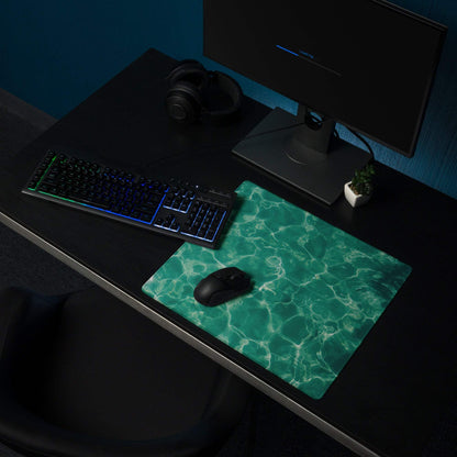 Vibrant ocean wave emerald green glossy gaming mousepad