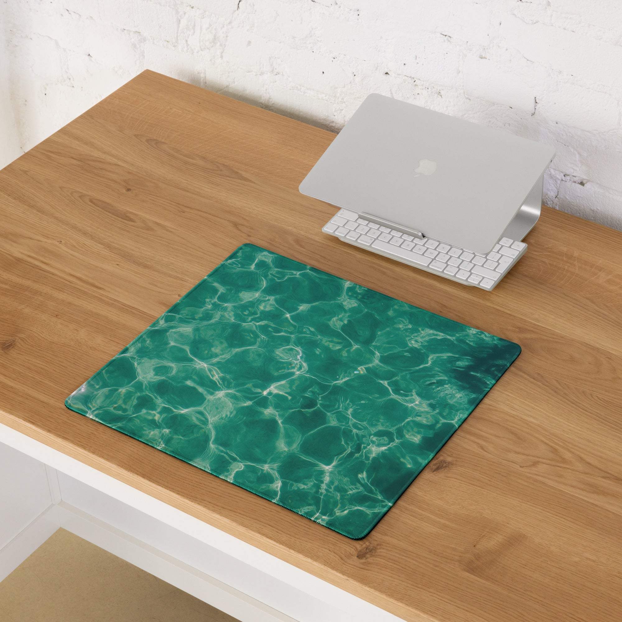 Emerald green ripple wave gaming mousepad with non-slip base