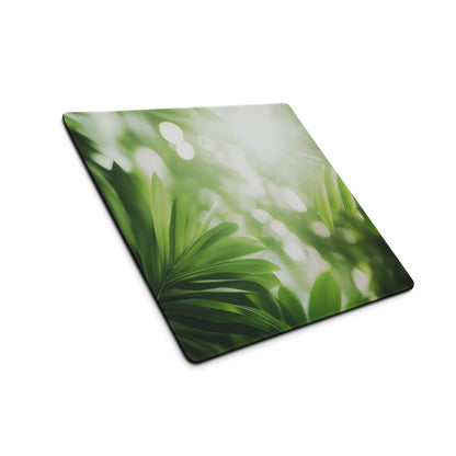 Square green leaf-patterned large gaming mouse pad with non-slip edge stitch