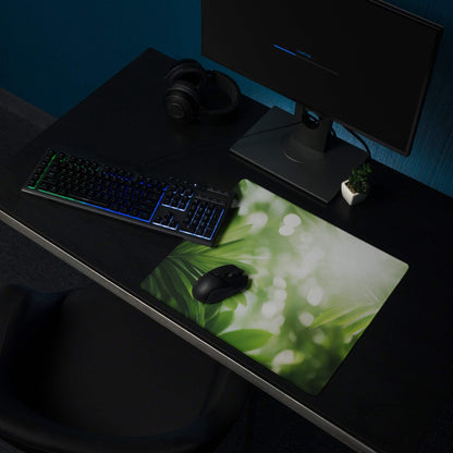 Green leaf-patterned jungle serenity large gaming mouse pad, matte non-slip