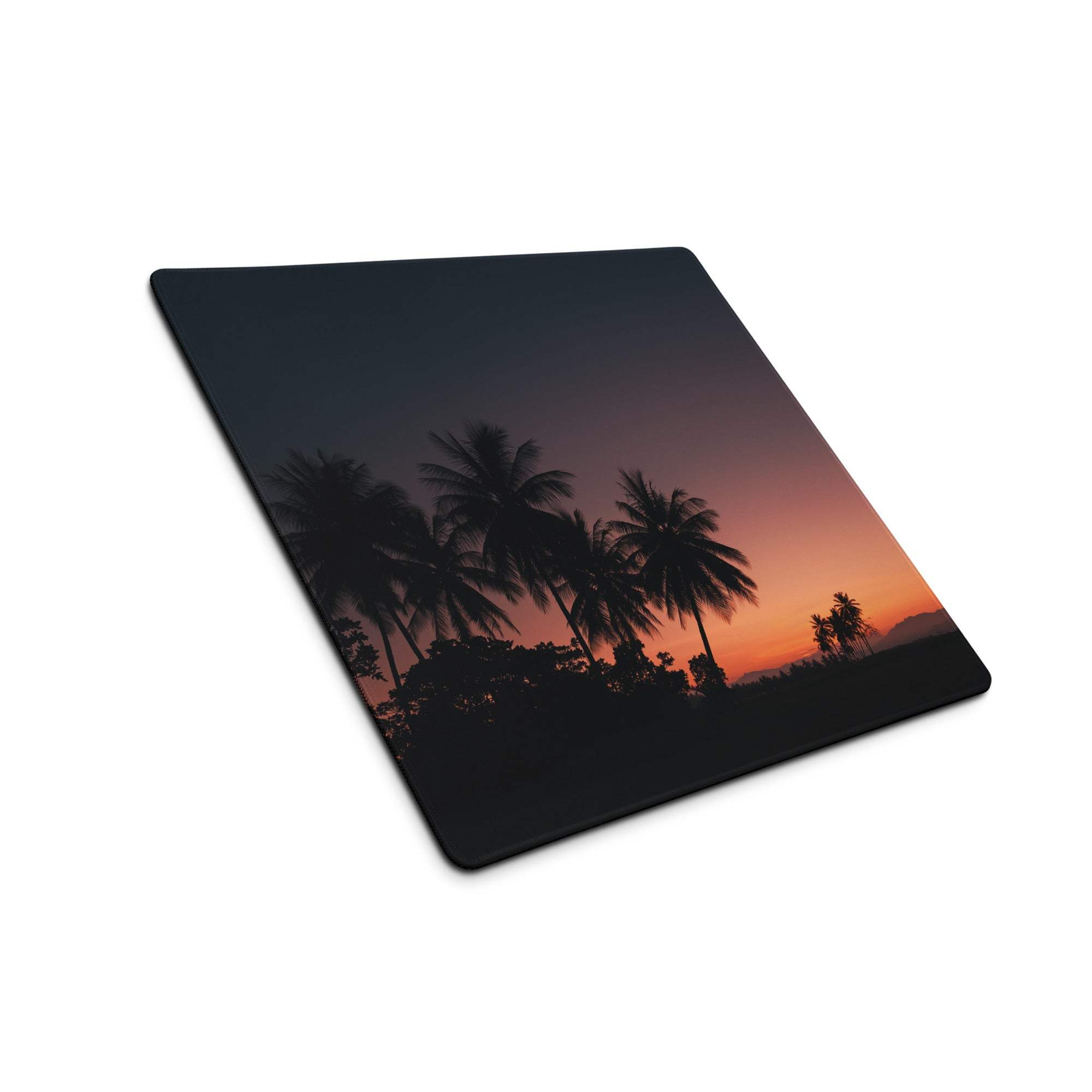 Premium Sunset Palm large gaming mouse pad with sunset silhouetted palms