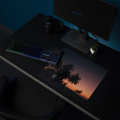 Premium Sunset Palm large gaming mouse pad with tropical sunset scene