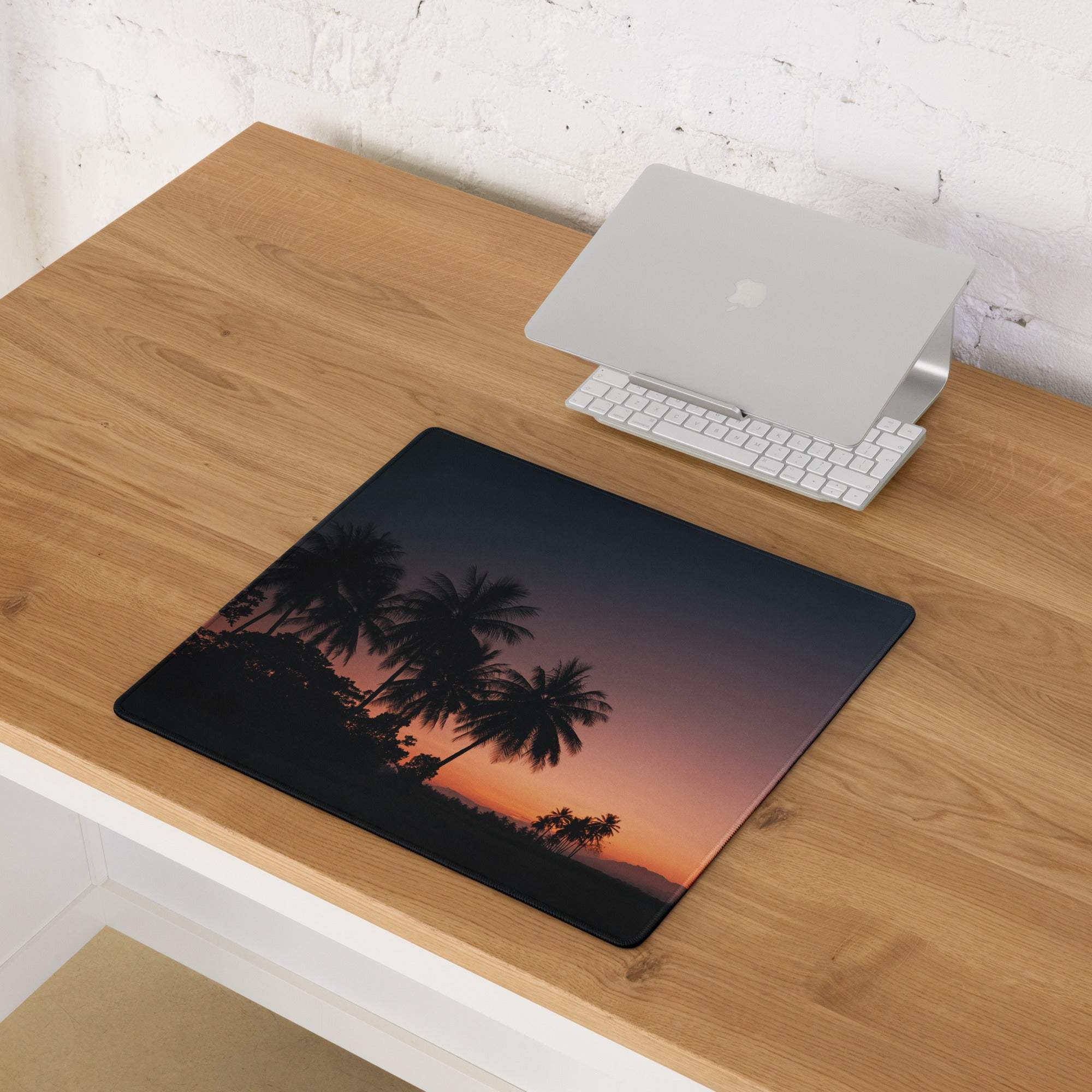 Premium Sunset Palm large gaming mouse pad with sunset silhouetted palms