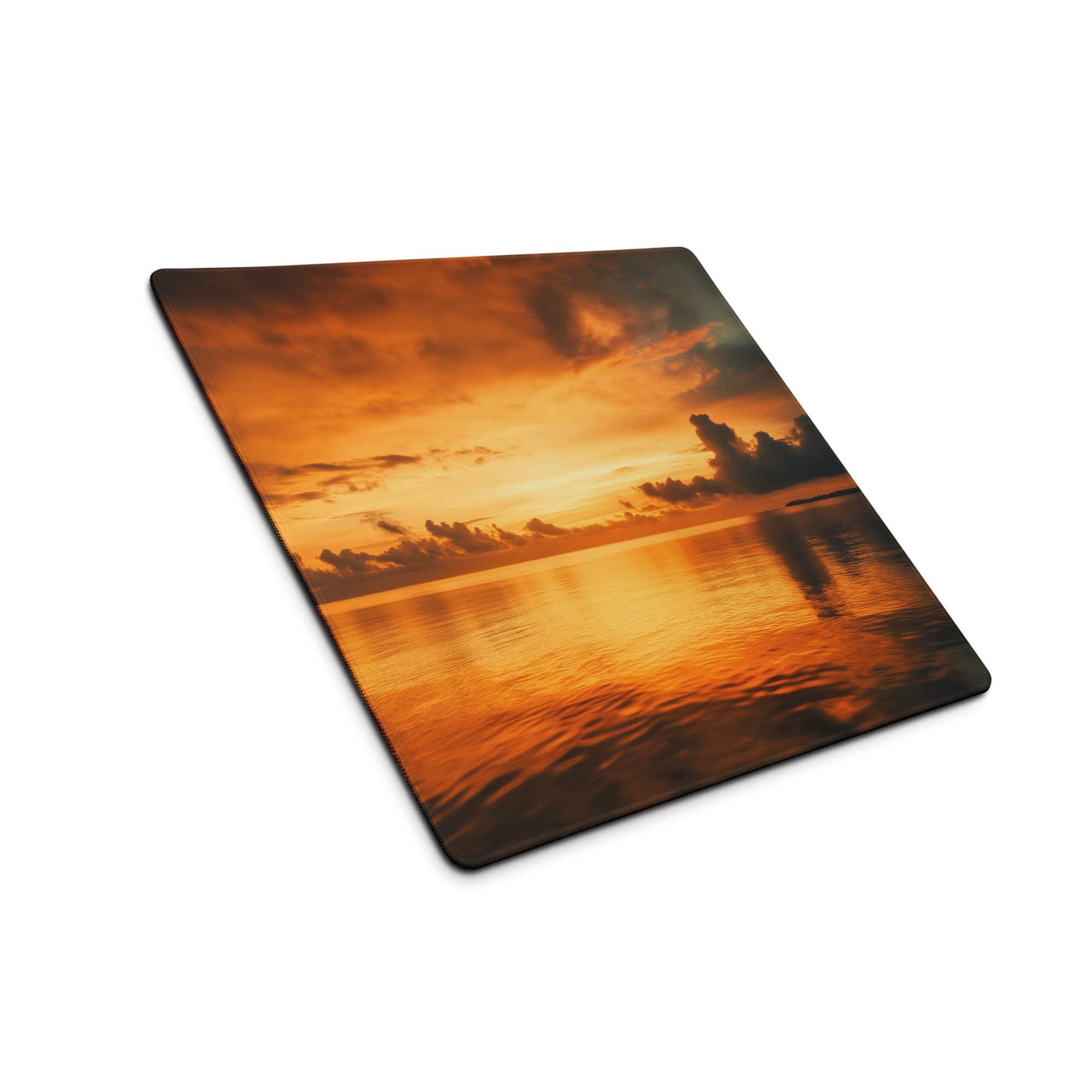 Sunset Glow large gaming mouse pad with vivid orange sunset over water