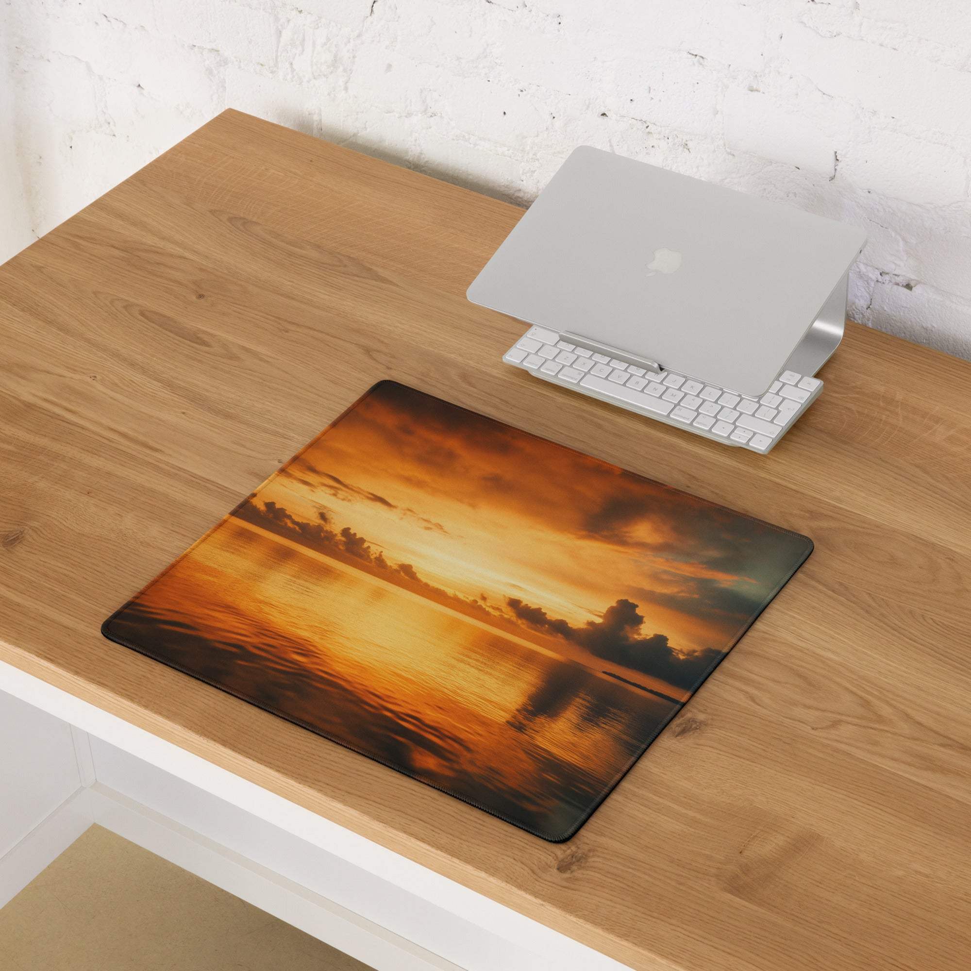 Sunset Glow large gaming mouse pad with vivid orange sunset over water