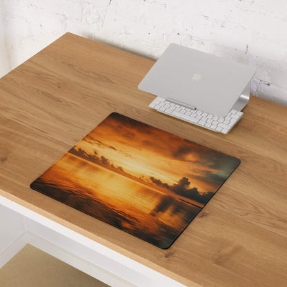 Sunset Glow large gaming mouse pad with vivid orange sunset over water