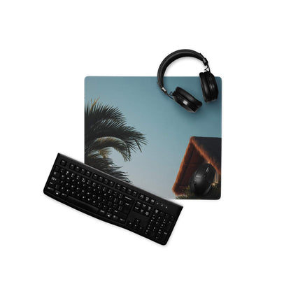 Large tropical palm sunset gaming mouse pad with non-slip base