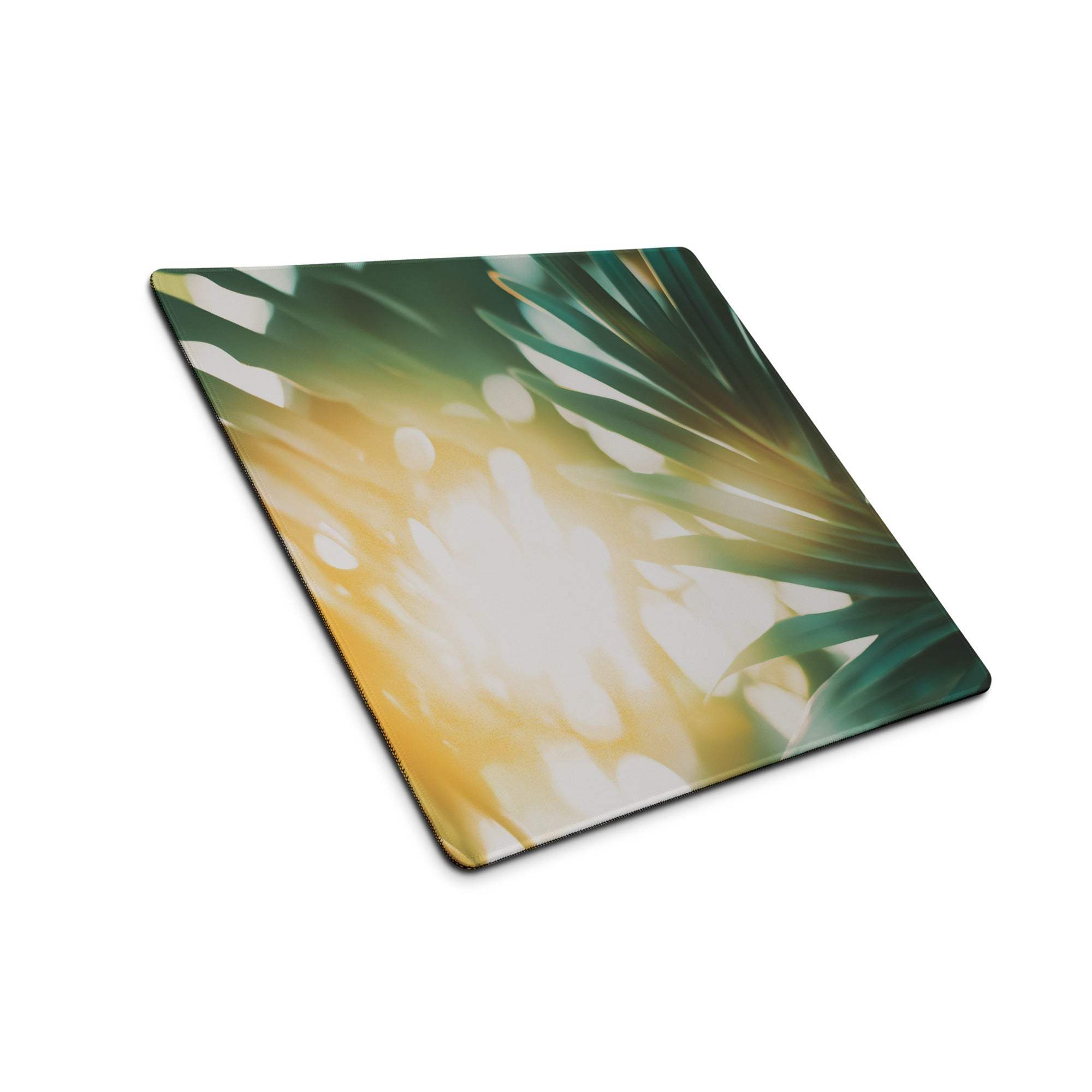 Tropical sunlit palm leaves square gaming mouse pad with non-slip base